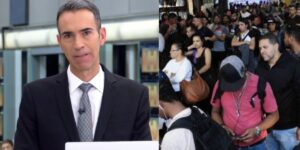 César Tralli no Jornal Hoje e pessoas em estação (Fotos: Reproduções / Globo / Minervino Júnior)