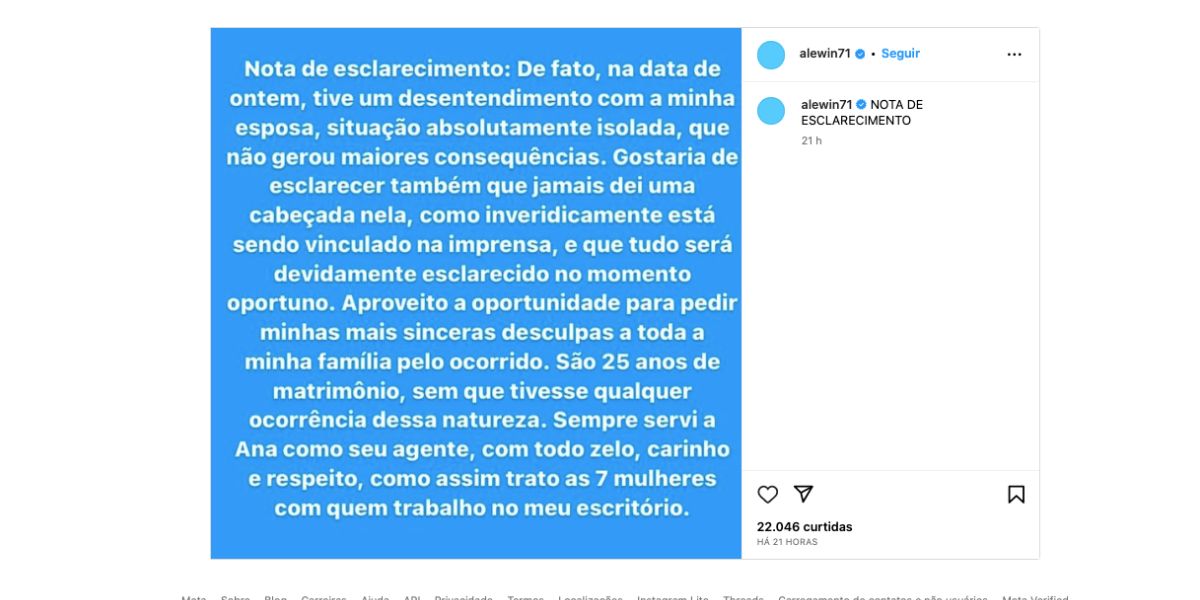 Comunicado Alexandre Corrêa (Foto: Reprodução / Instagram)