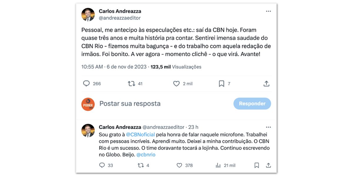 Comunicado Carlos Andreazza (Foto: Reprodução / Twitter)