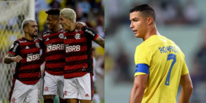 Cristiano Ronaldo no Al-Nassr e jogadores do Flamengo (Foto: Reprodução, Montagem, TV Foco)