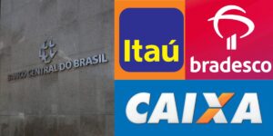 Fachada do Banco Central, logo do Itaú, Bradesco e da Caixa - Foto Reprodução Internet