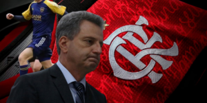 Landim do Flamengo e jogador (Foto: Reprodução, Montagem, TV foco)