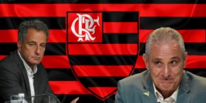 Landim, Tite e a bandeira do Flamengo - Foto Reprodução Internet