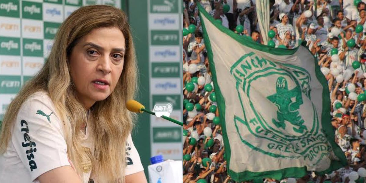 Leila Pereira e torcida do Palmeiras (Foto - Montagem TV Foco)