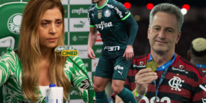 Leila Pereira, presidente do Palmeiras e Landim do Flamengo (Foto: Reprodução, Montagem, TV Foco)