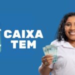 Logo do Caixa Tem e mulher segurando notas de cem (Fotos: Reproduções / Internet / Freepik)