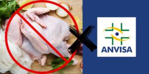 Logo da Anvisa e marca de frango proibida - Foto Reprodução Internet