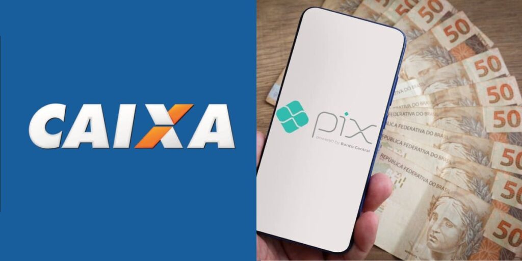 Logo da Caixa e pix em celular - Foto Reprodução Internet