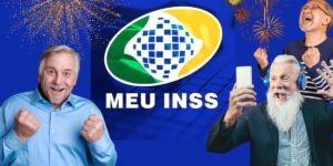 Logo do INSS e idosos soltando fogos - Foto Reprodução Internet