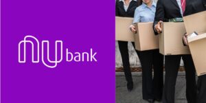 Logo do Nubank e pessoas demitidas - Foto Reprodução Internet