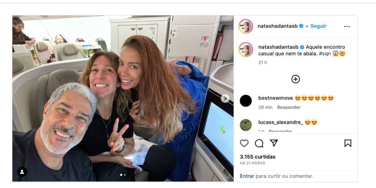 Natasha Dantas, William Bonner e Anitta em avião (Foto: Reprodução / Instagram)