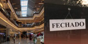 O fechamento em massa de shoppings em país por dívidas - Montagem: TVFOCO