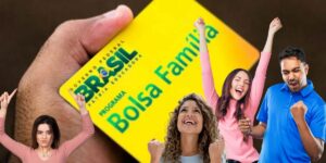 Pessoas comemorando e cartão do Bolsa família - Foto Reprodução Internet