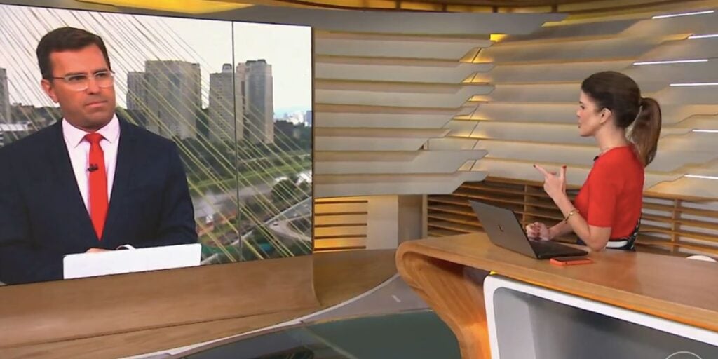 Rodrigo Bocardi e Mariana Gross no Bom Dia Brasil (Foto: Reprodução / Globo)