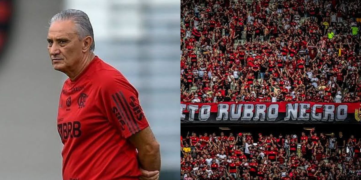 Tite e torcida do Flamengo (Foto - Montagem TV Foco)