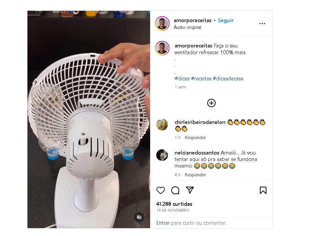 Truque infalível do ventilador - Foto Reprodução Instagram