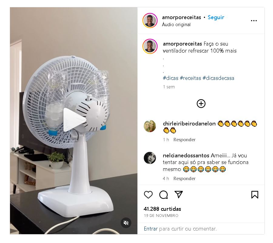 Truque infalível do ventilador - Foto Reprodução Instagram