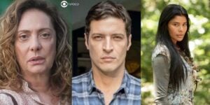 Agatha, Marino e Iraê em cenas de Terra e Paixão (Foto: Reprodução / Globo / Montagem TV Foco)