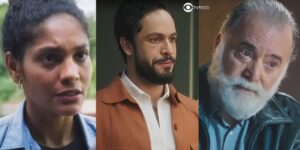 Aline, Luigi e Antônio em cenas Terra e Paixão (Foto: Reprodução / Globo / Montagem TV Foco)