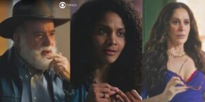 Antônio, Aline e Emmy em cenas de Terra e Paixão (Foto: Reprodução / Globo / Montagem TV Foco)