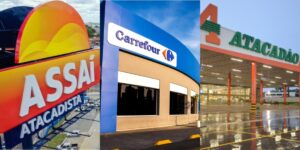 Logos do Assaí, Carrefour e Atacadão - Foto: Montagem