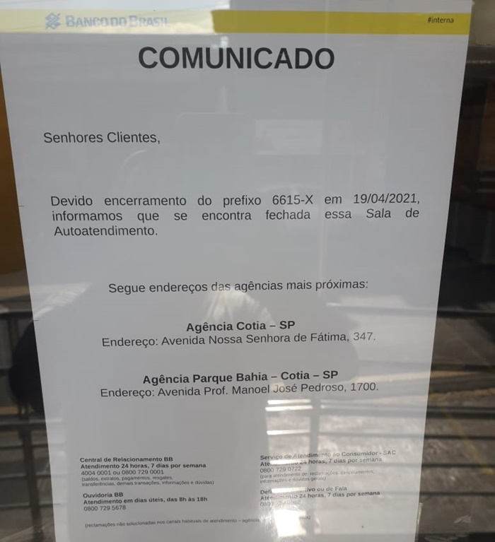 Nota anunciado o fechamento da unidade (Reprodução/Internet)