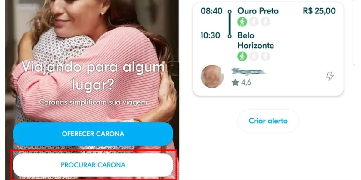 Você pode pedir e oferecer carona dentro do aplicativo (Reprodução: Internet)