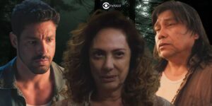 Caio, Agatha e Jurecê em Terra e Paixão (Foto: Reprodução / Globo / Montagem TV Foco)