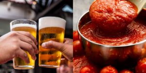 Cerveja tóxica e molho de tomate com pelo de roedor proibidos (Reprodução: Montagem TV Foco)