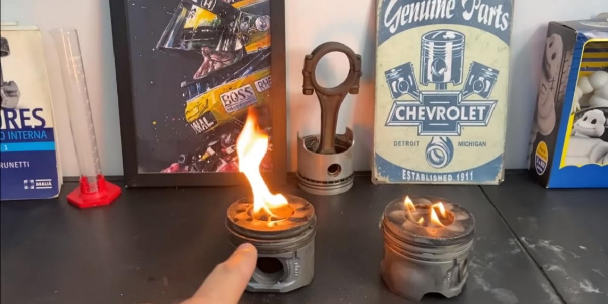 Diferença da chama na gasolina com e sem Dipirona (Foto: Reprodução/CAR UP Dicas Automotivas/YouTube)