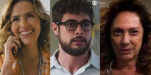 Gladys, Hélio e Agatha em cenas de Terra e Paixão (Foto: Reprodução / Globo / Montagem TV Foco)