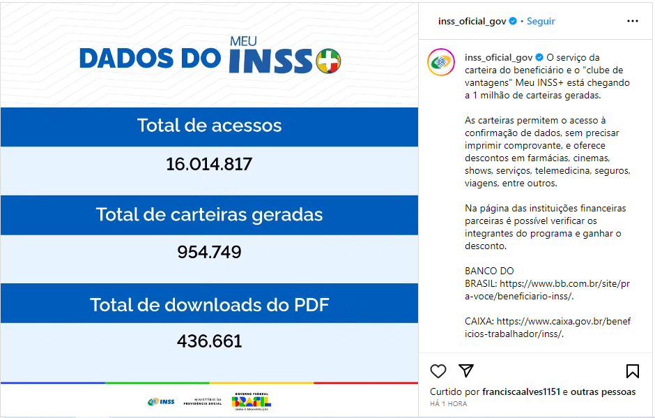 Publicação do INSS nas redes sociais - Foto: Instagram