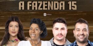 Jaquelline, Márcia Fu, Lucas Souza e Sander Mecca estão na oitava roça em A Fazenda 15 (Foto: Reprodução / Record / Montagem TV Foco)