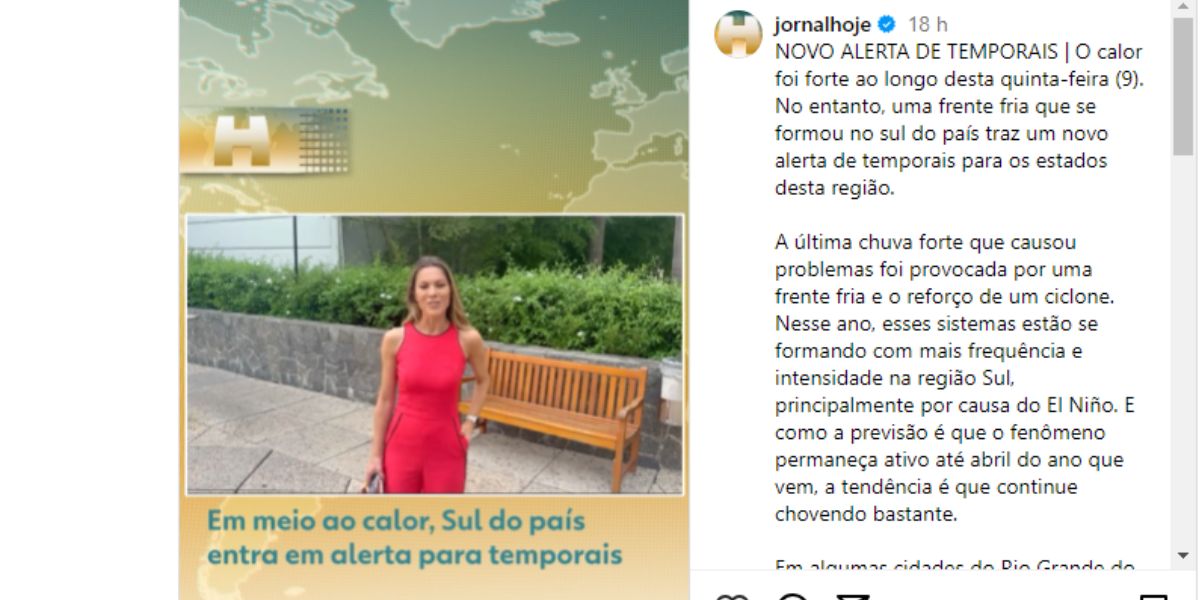 Jacqueline Brazil no perfil oficial do Jornal Hoje (Reprodução: Instagram)