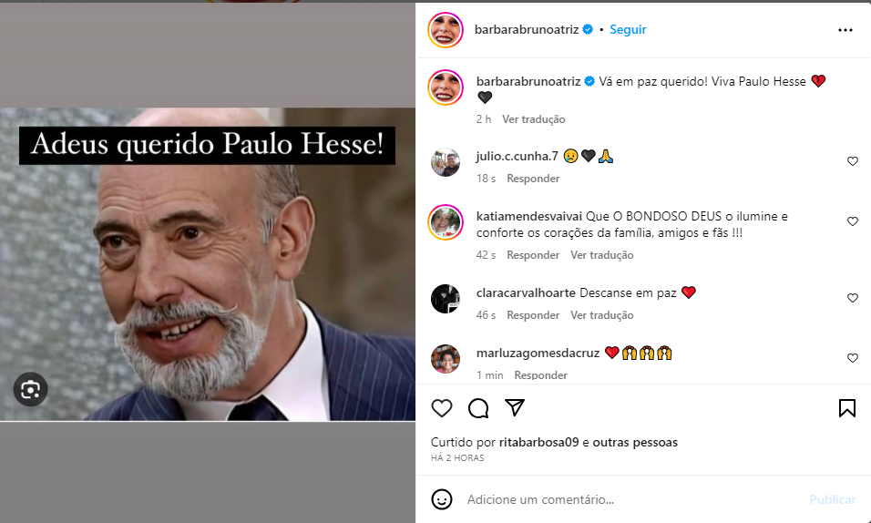 Post da atriz Barbara Bruno no Instagram - Foto: Reprodução/Instagram