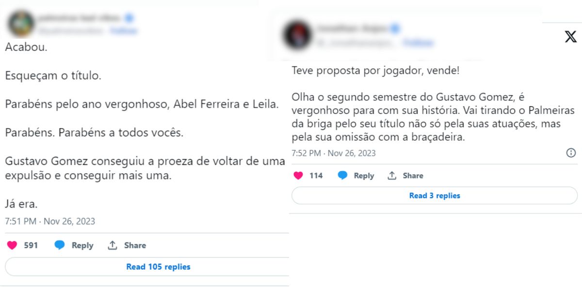 Palmeirenses revoltados com a expulsão de Gustavo Gómez (Reprodução: x)