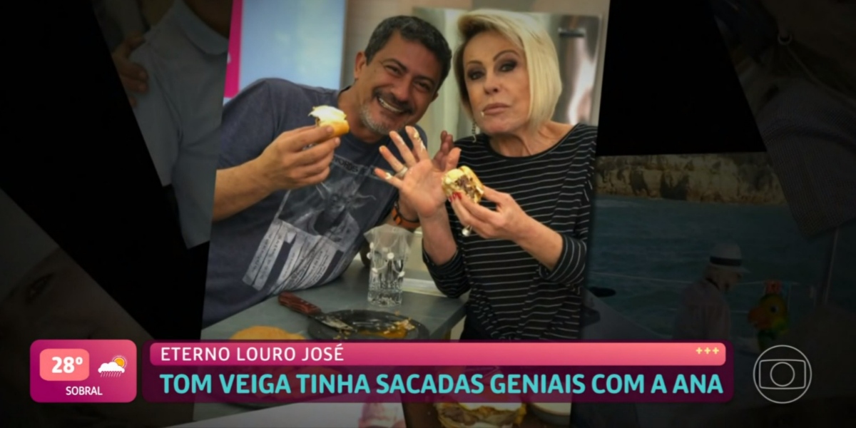Tom Veiga com Ana Maria Braga nos bastidores do "Mais Você" (Foto: Reprodução/TV Globo)