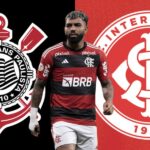 Escudos do Corinthians e Internacional, jogador Gabigol (Reprodução/Montagem TV Foco)