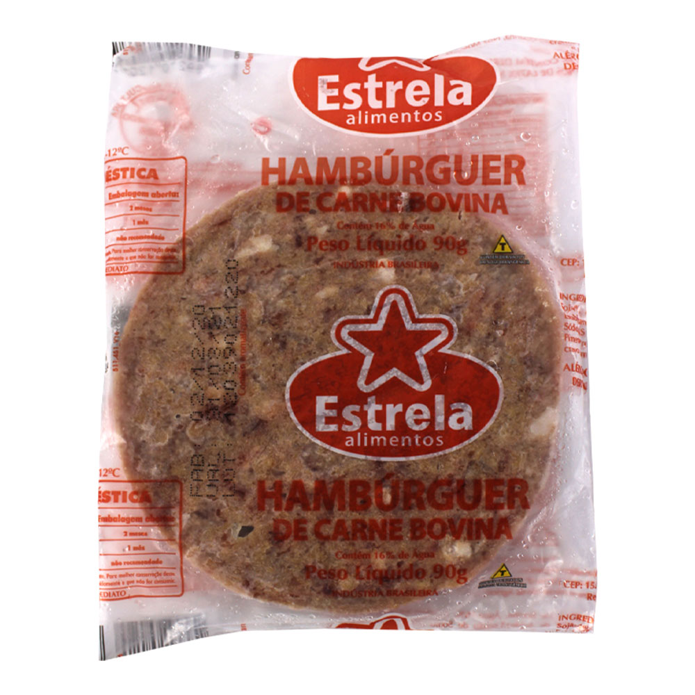 Hambúrger Congelado de Carne Bovina da marca Estrela Alimentos. Foto: Reprodução/Internet