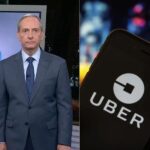 A paralisação imediata de serviço da Uber em SP confirmada por Burnier na Globo - Montagem TVFOCO