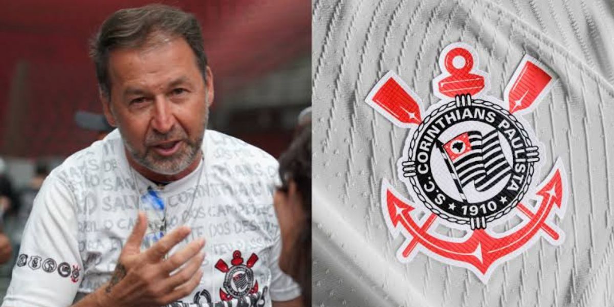 Augusto Melo e e escudo do Corinthians (Foto - Montagem TV Foco)