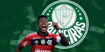 Bruno Henrique e escudo do Palmeiras (Foto - Montagem TV Foco).