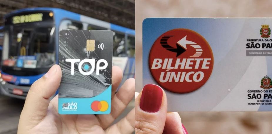 Cartão TOP e cartão do Bilhete único (Foto Reprodução/Montagem/Tv Foco)