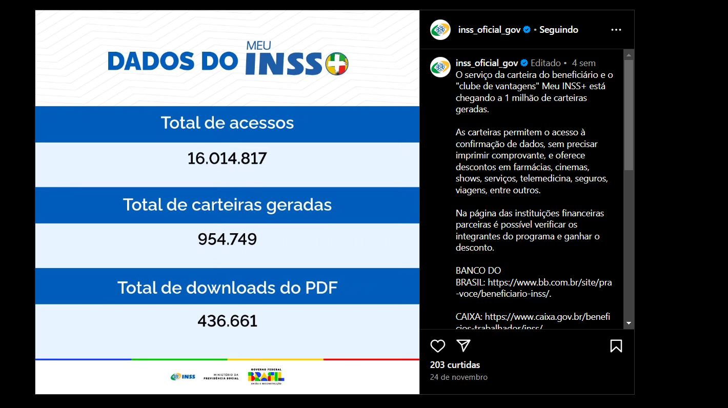 Anúncio oficial nas redes do INSS (Foto Reprodução/Instagram)