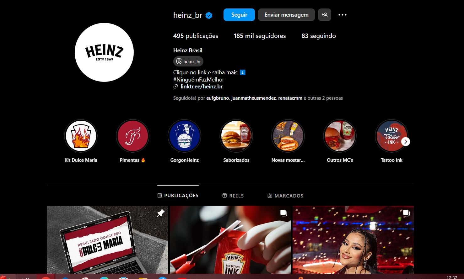 Perfil oficial da marca Heinz no Brasil nas redes sociais( Foto Reprodução/Instagram)