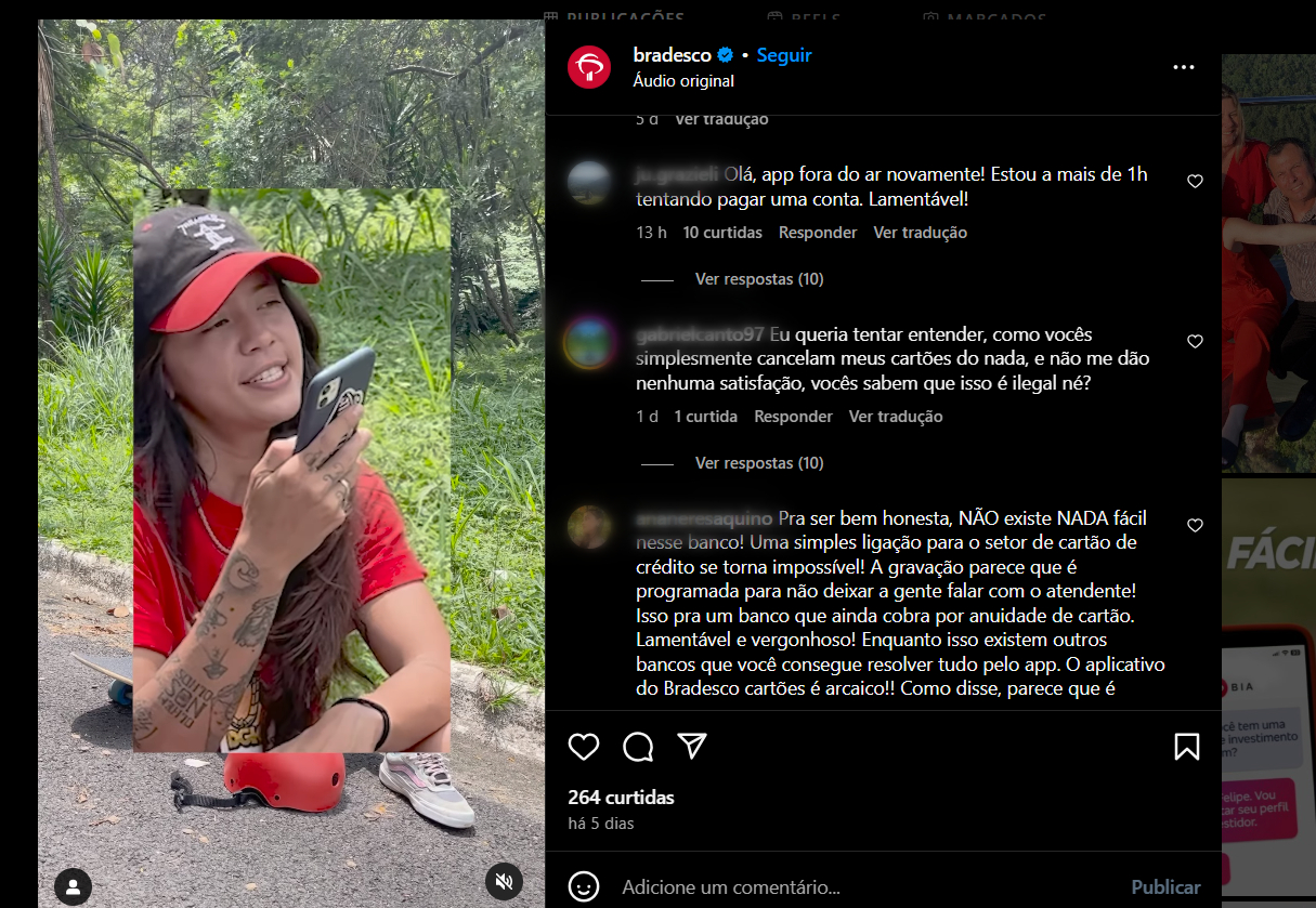 Clientes Bradesco fazem uso das redes sociais para reclamar sobre serviços (Foto Reprodução/Instagram)