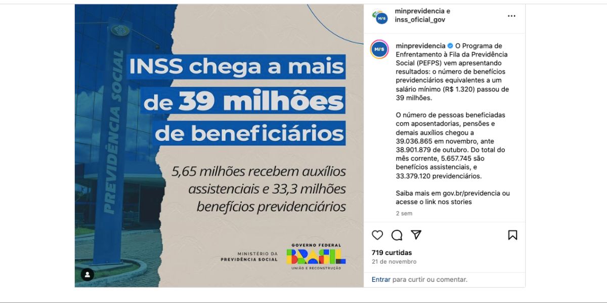 Nota do INSS sobre beneficiários  (Foto: Reprodução / Instagram)
