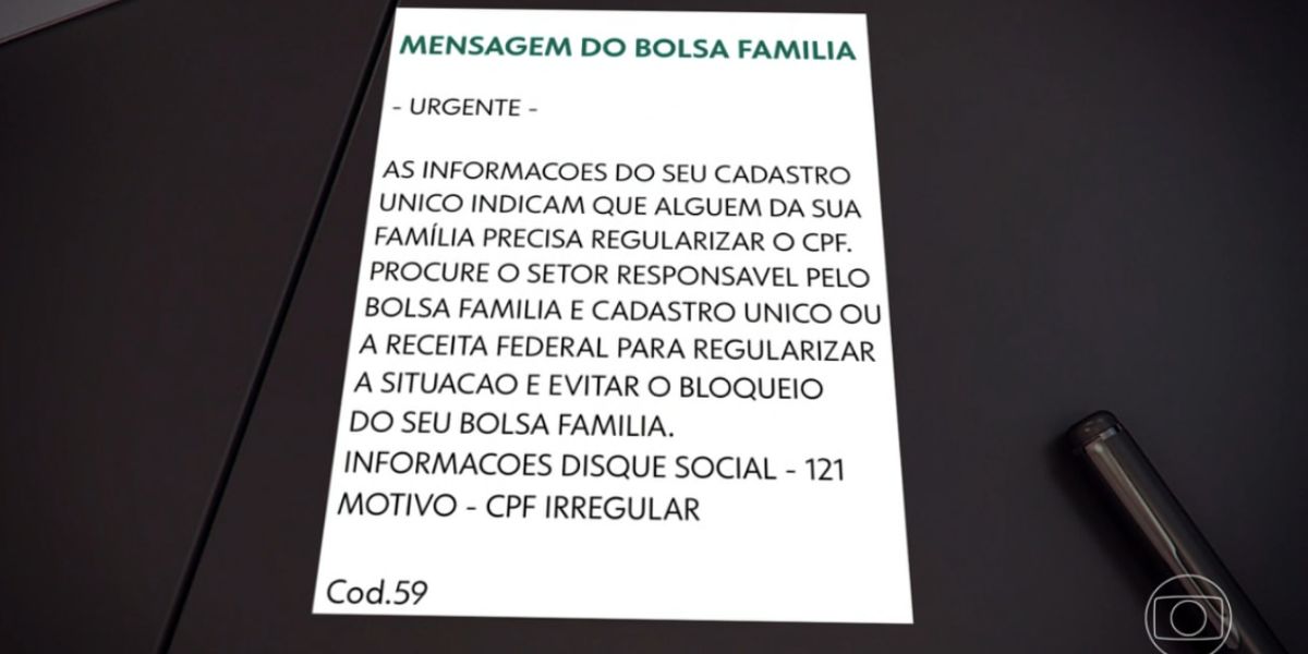 Comunicado do Bolsa Família sobre bloqueio (Foto: Reprodução / Globo)