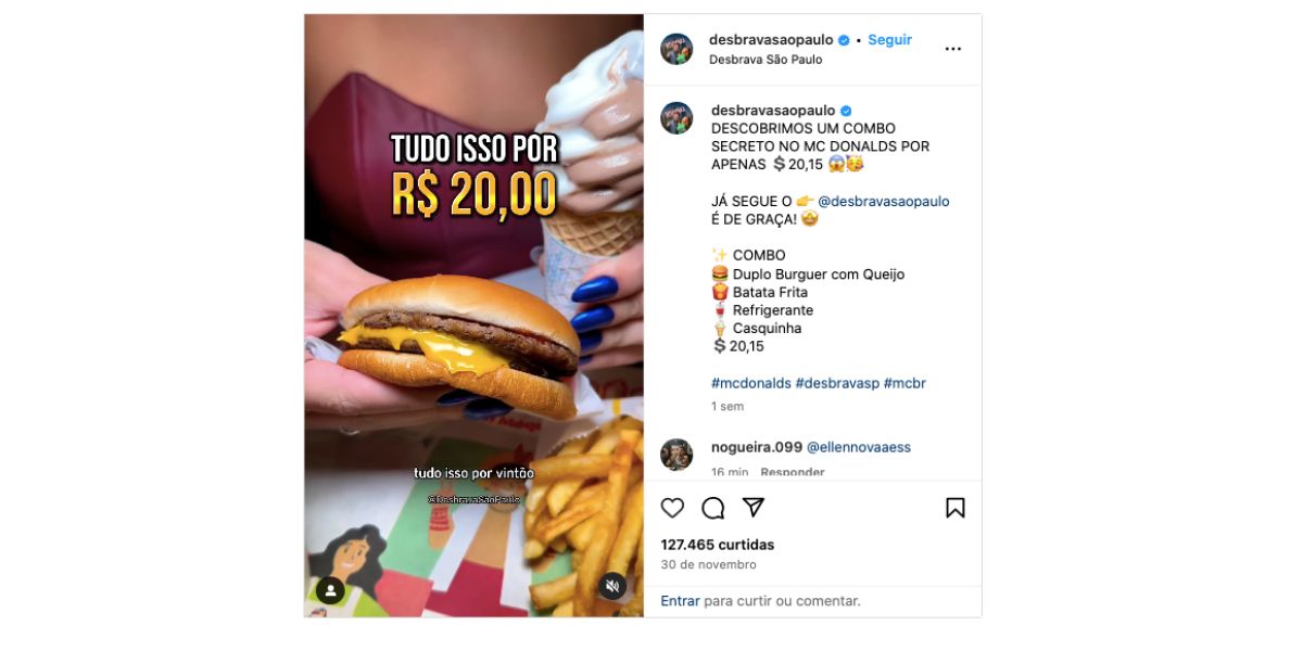 Lanche do McDonald's (Foto: Reprodução / Instagram)