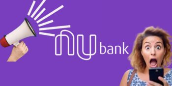 Logo Nubank e mulher chocada (Fotos: Reproduções / Internet / Freepik)